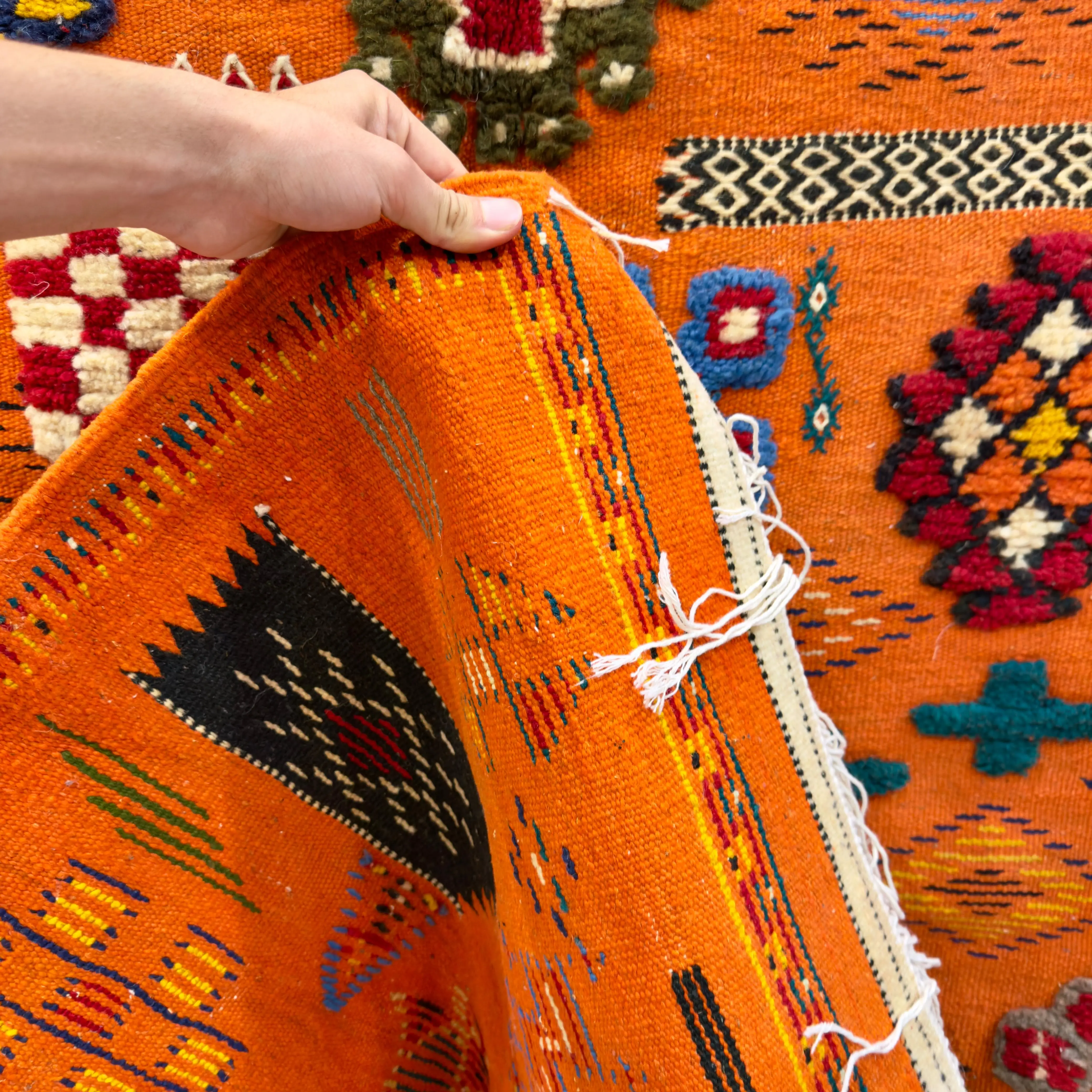 Orange Rug | 3-Techniques Berber Masterpiece (150 × 100 cm / 4.9 × 3.2 ft)