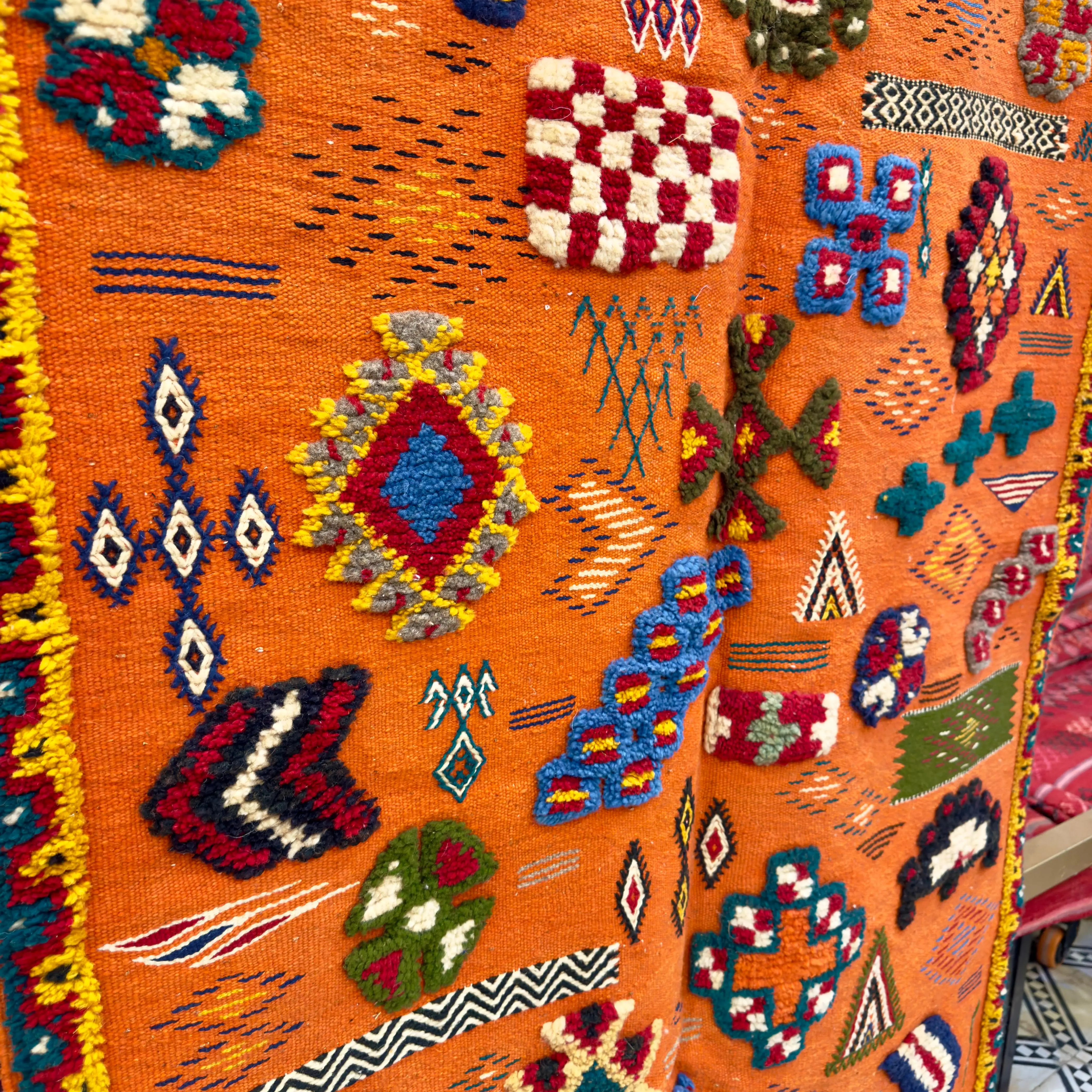 Orange Rug | 3-Techniques Berber Masterpiece (150 × 100 cm / 4.9 × 3.2 ft)