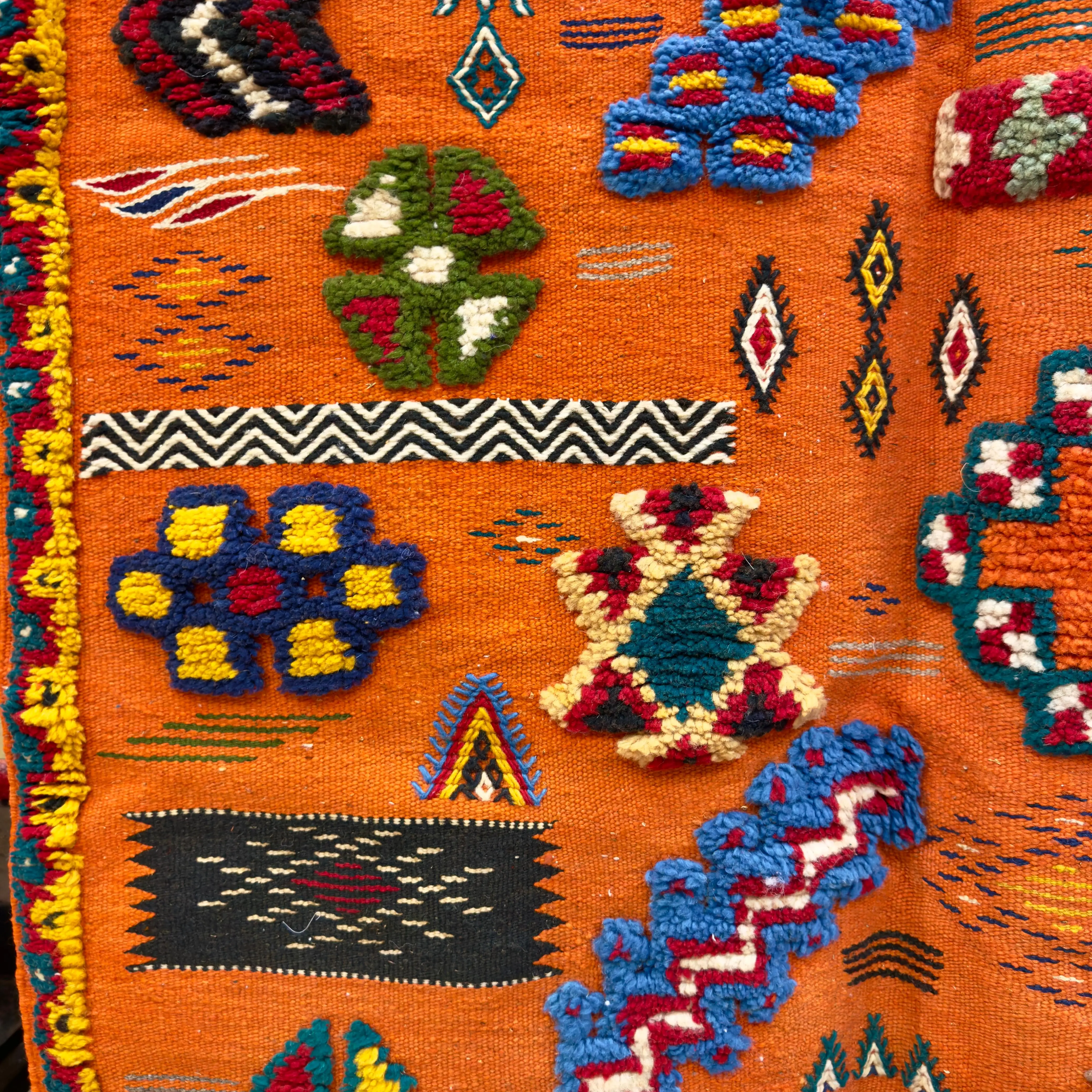 Orange Rug | 3-Techniques Berber Masterpiece (150 × 100 cm / 4.9 × 3.2 ft)