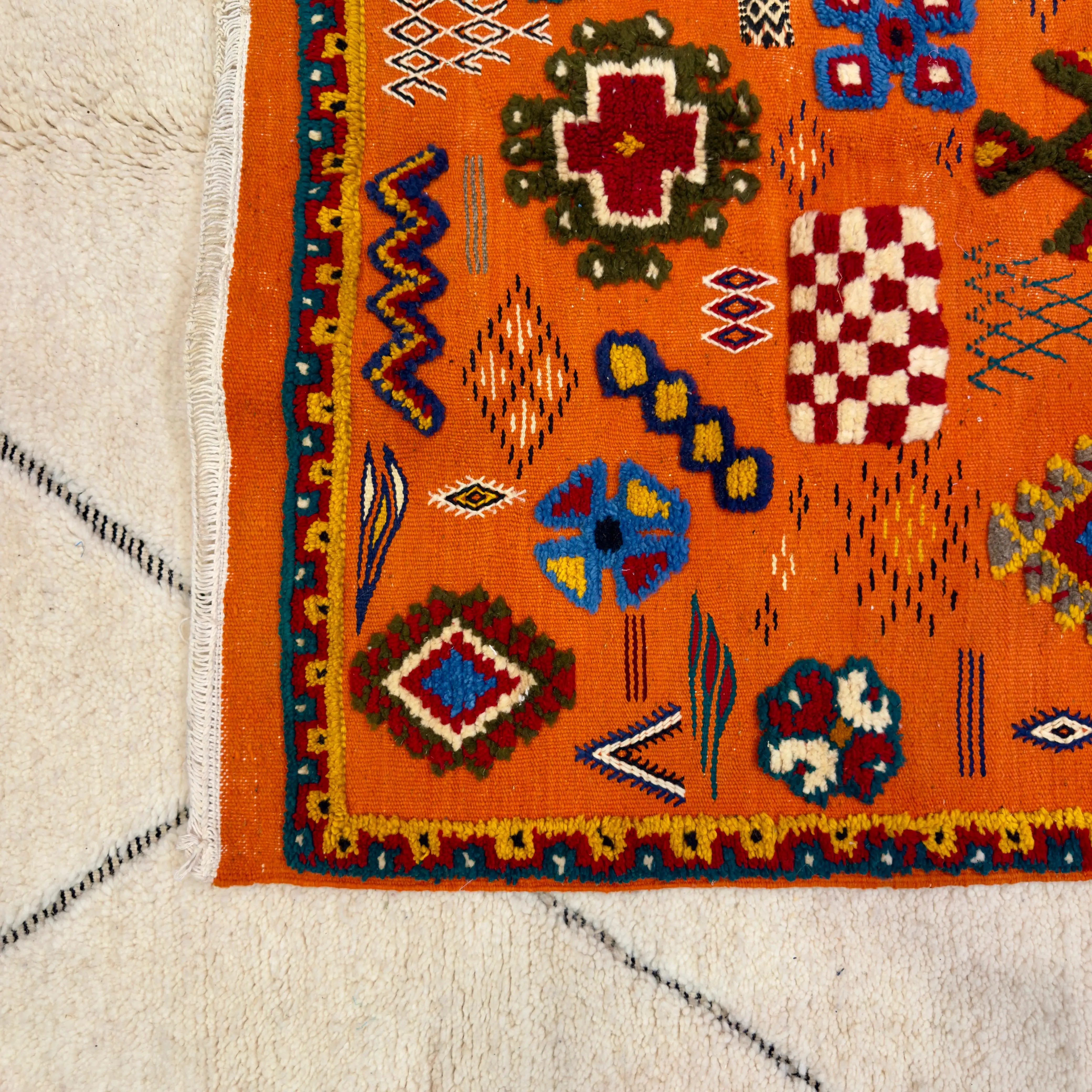 Orange Rug | 3-Techniques Berber Masterpiece (150 × 100 cm / 4.9 × 3.2 ft)