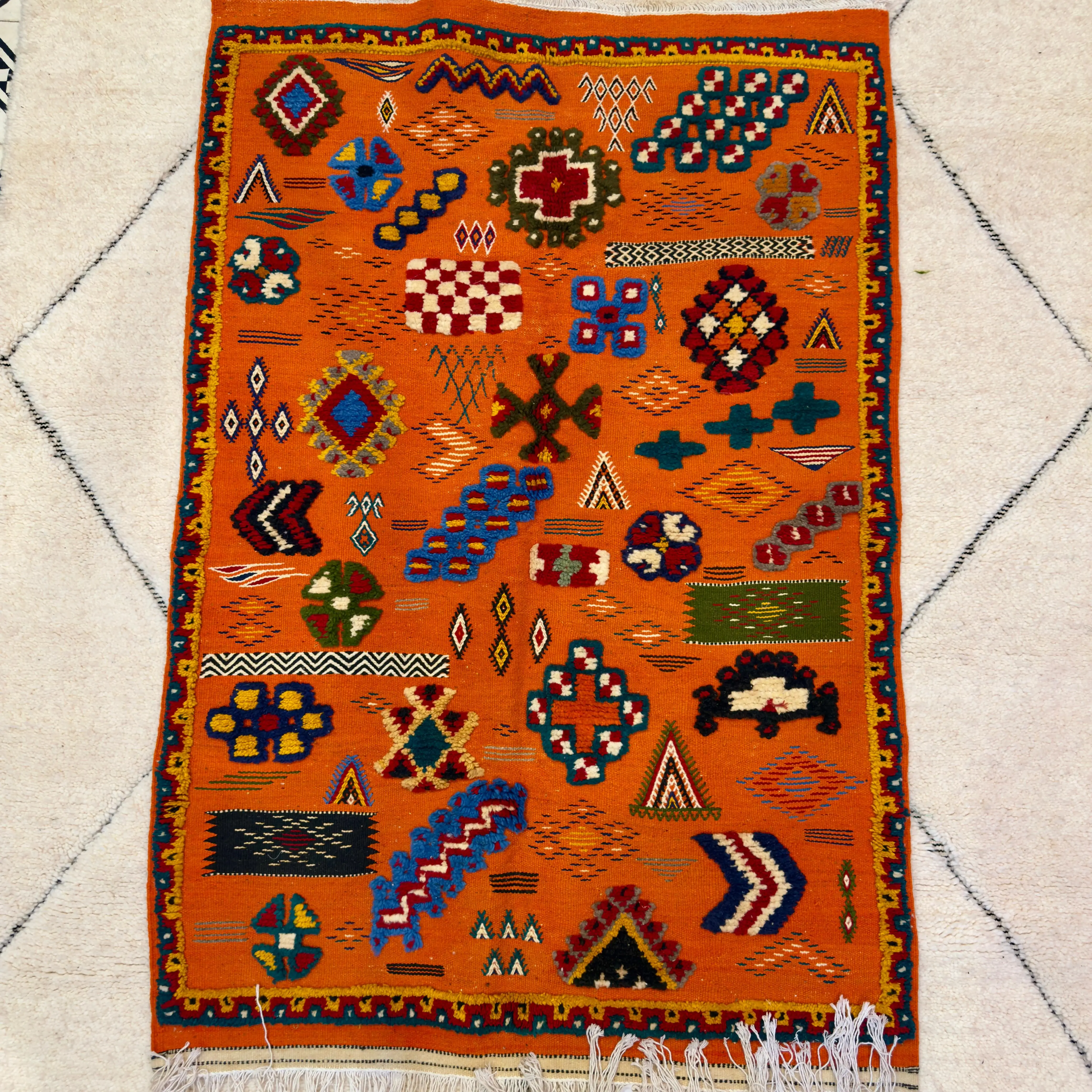 Orange Rug | 3-Techniques Berber Masterpiece (150 × 100 cm / 4.9 × 3.2 ft)