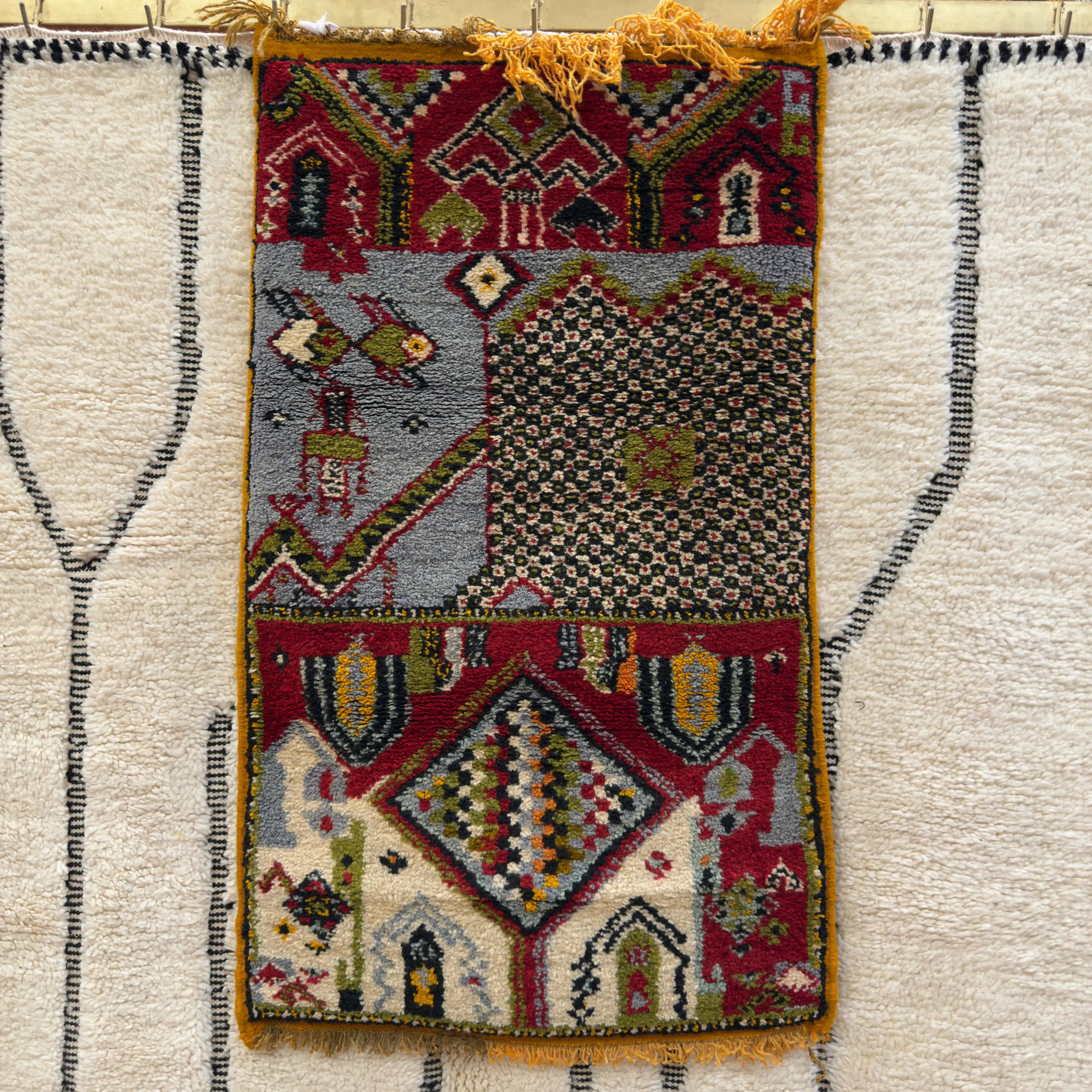 Handknotted Treasure of Igoudar: Berber-Jewish Village Map Rug (120 × 70 cm / 3.94 × 2.30 ft)
