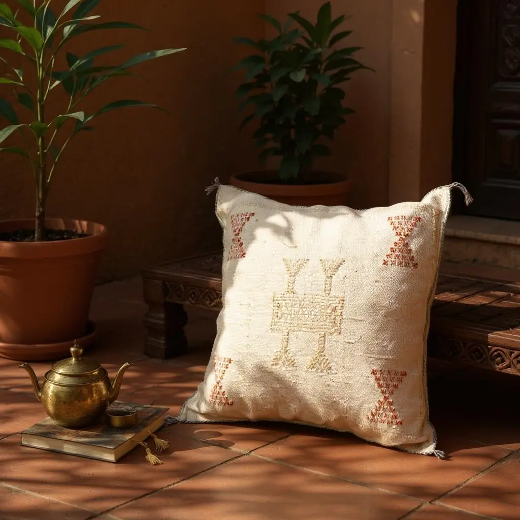 White Decorative Pillow – Moroccan Berber Agave Silk Luxury Accent & Throw Pillow, 45×45 cm Decor Pillow Cover