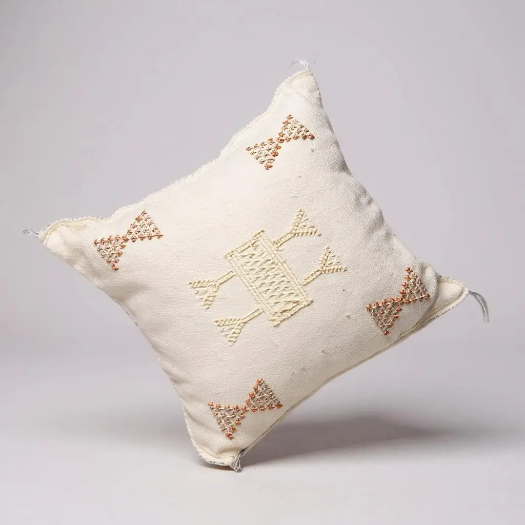 White Decorative Pillow – Moroccan Berber Agave Silk Luxury Accent & Throw Pillow, 45×45 cm Decor Pillow Cover