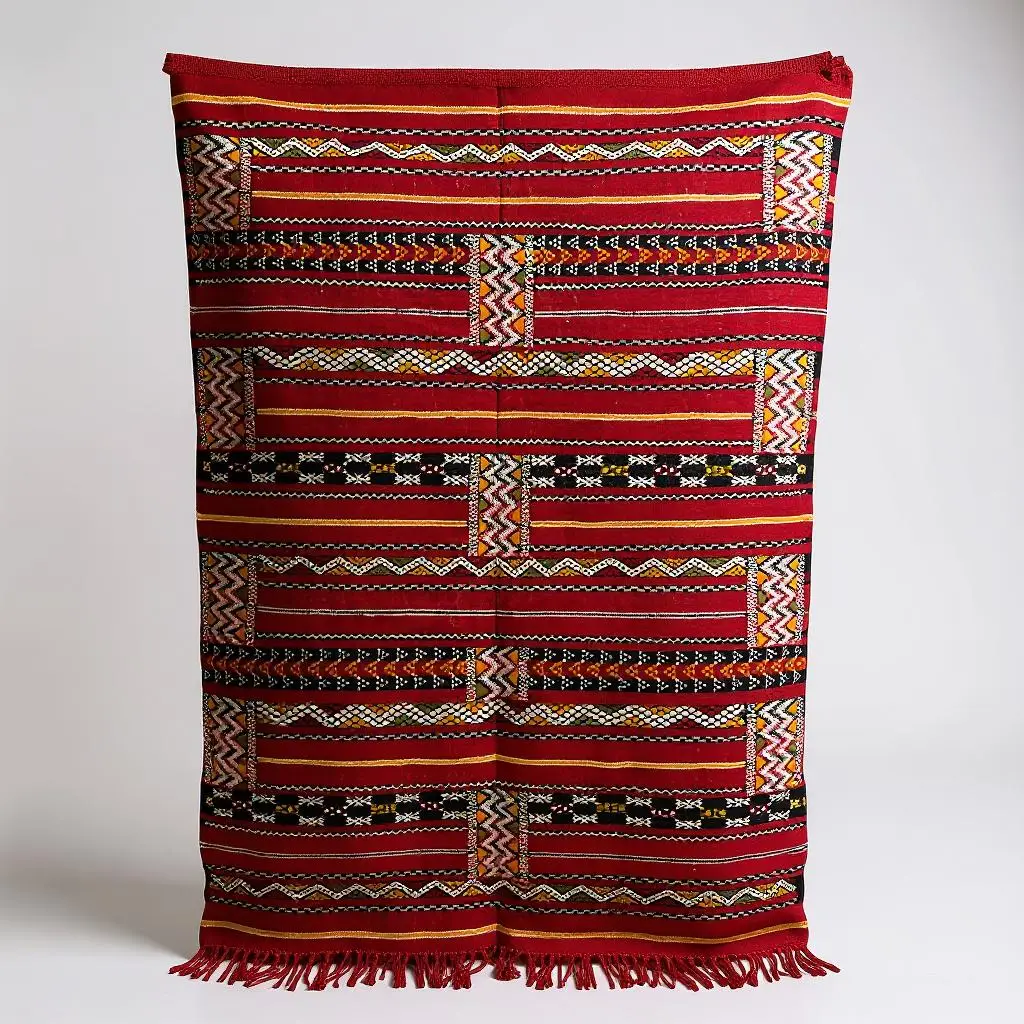 Handmade Moroccan Red Carpet, Boho Rug 220×140 cm (7′3″ × 4′7″)