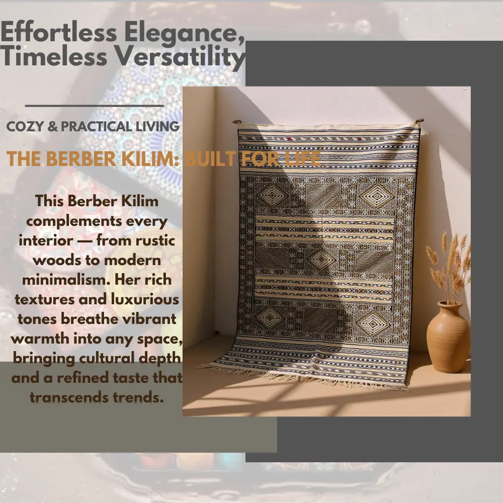 Luxury Berber Kilim Rug – Hand-Embroidered Agave Silk & Dromedary Hair (273 × 184 cm)