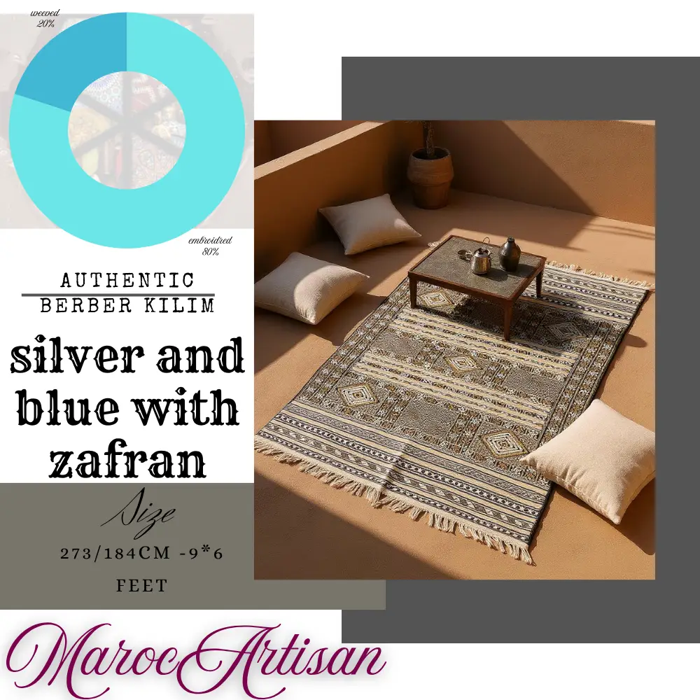 Luxury Berber Kilim Rug – Hand-Embroidered Agave Silk & Dromedary Hair (273 × 184 cm)