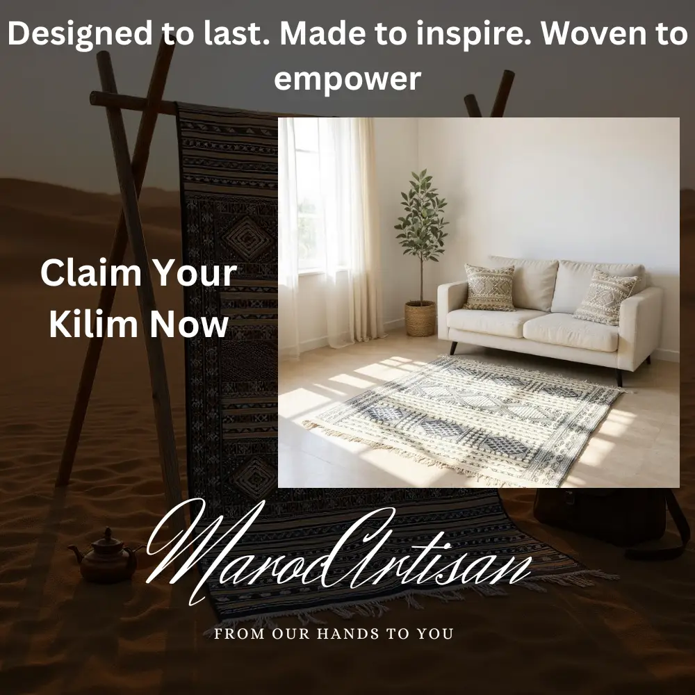 Authentic Berber Kilim – Handmade Moroccan Rug | 100% Natural Agave Silk & Dromedary Wool | 230 × 157 cm (7.5 × 5.2 ft)