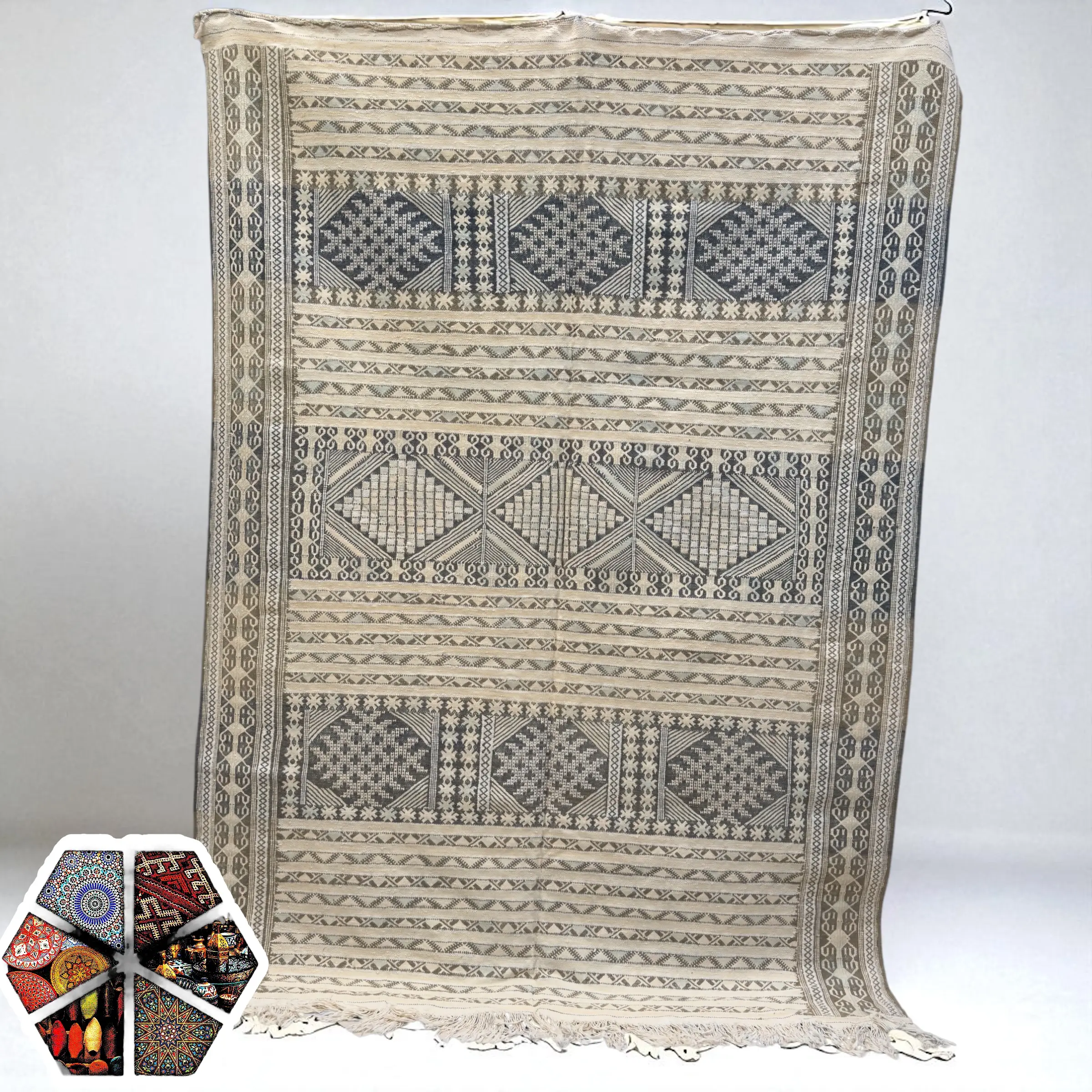 Authentic Berber Kilim – Handmade Moroccan Rug | 100% Natural Agave Silk & Dromedary Wool | 230 × 157 cm (7.5 × 5.2 ft)