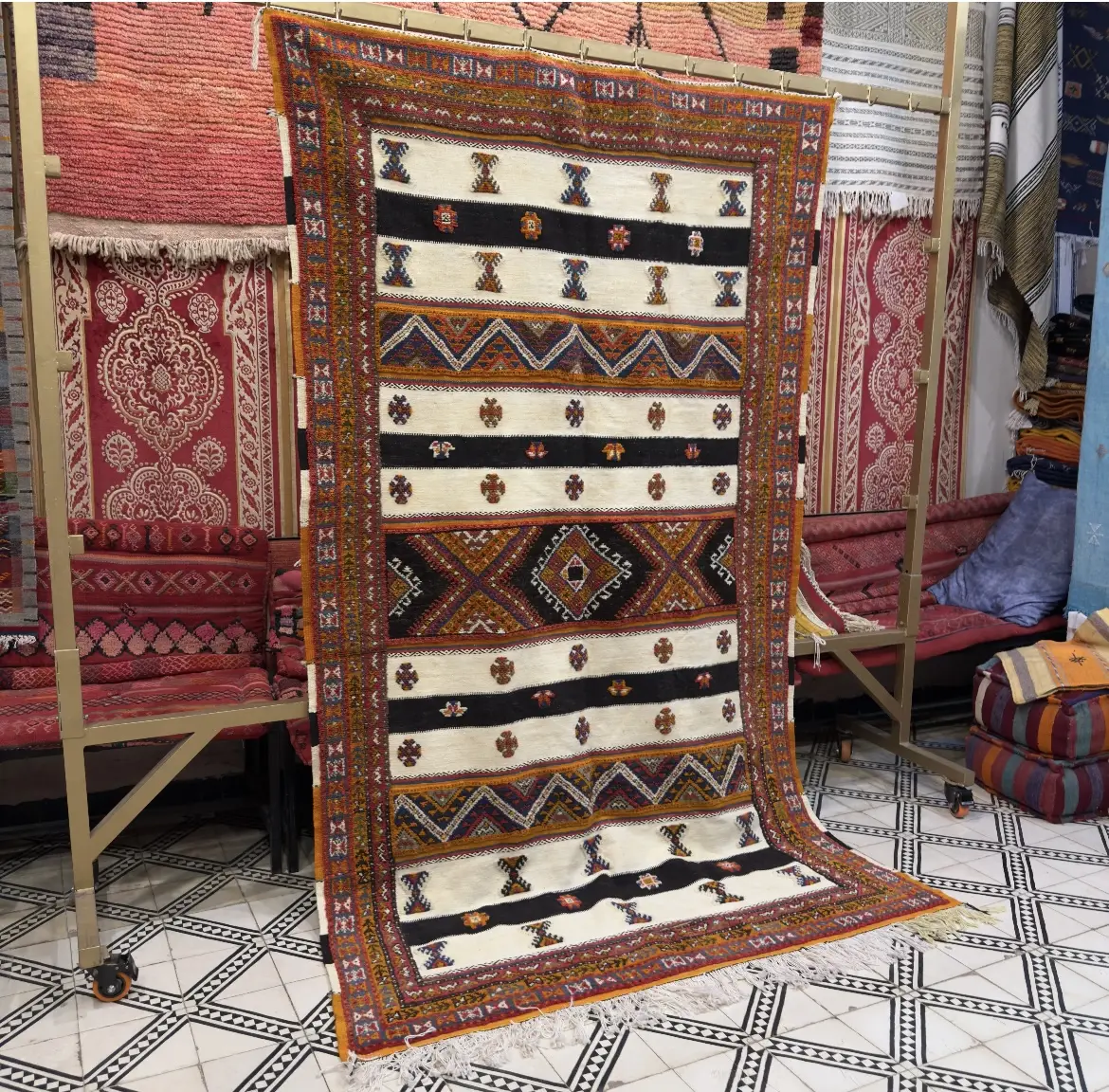 Handmade Moroccan Kilim Rug – Custom Beni Ourain Berber Carpet - 260*180cm | 8.5*6 ft