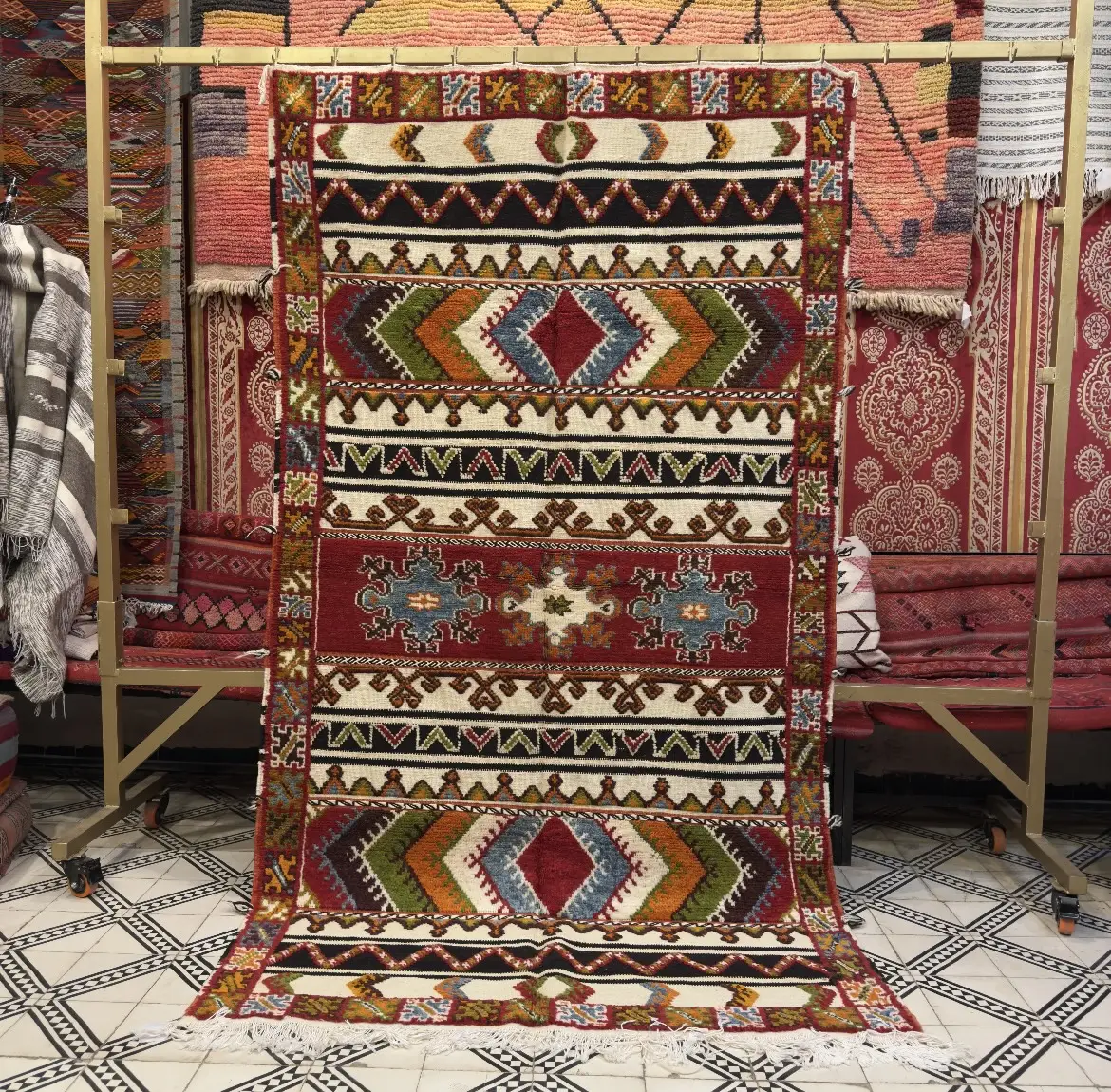 High Atlas Berber Kilim – Extra Large Handmade Carpet with Tribal Patterns - 250/145CM / 98.4 x 57.1 inches