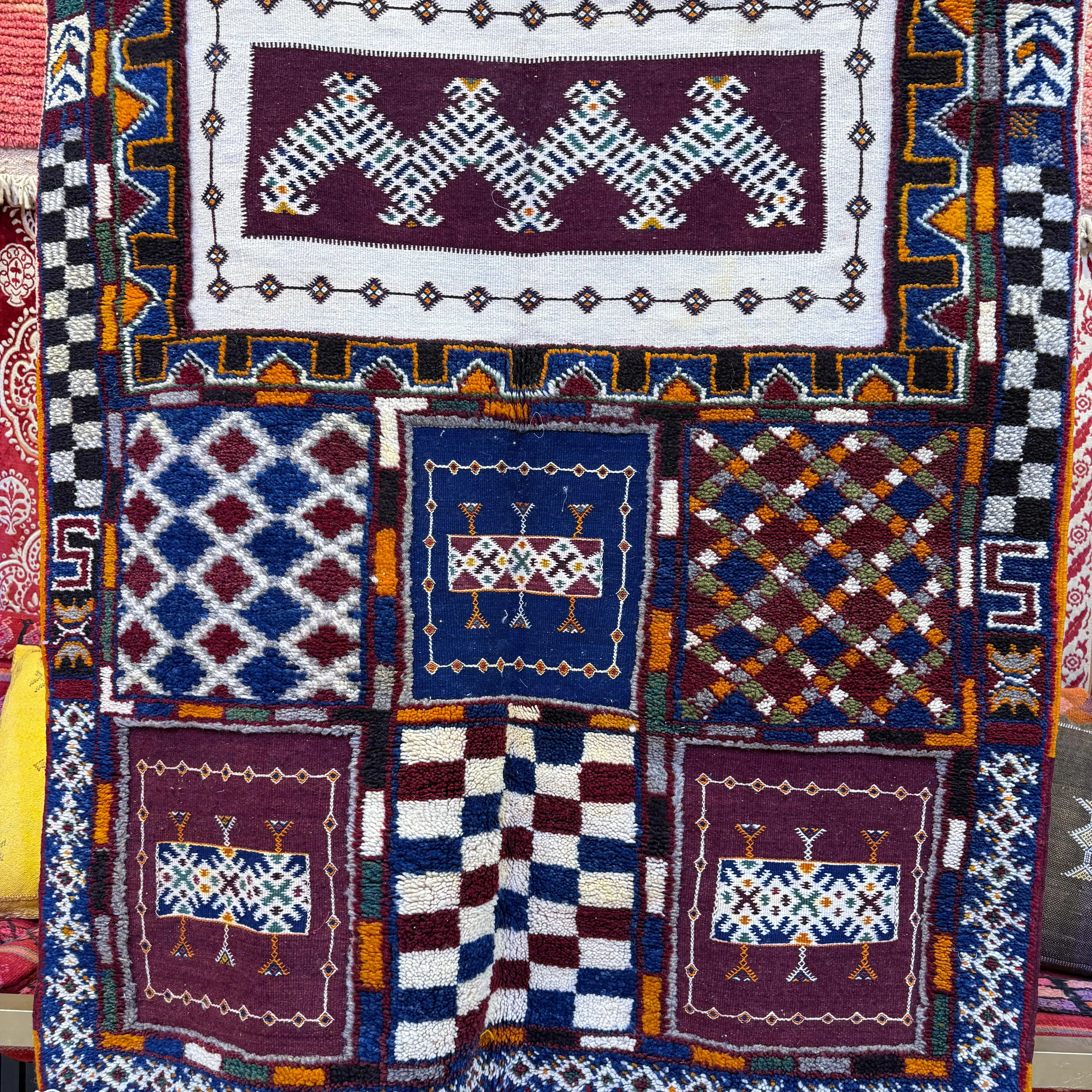 Handmade Moroccan Berber Rug – Tribal Design with 3 Techniques - 205/114CM / 80.71 /44.88 inches