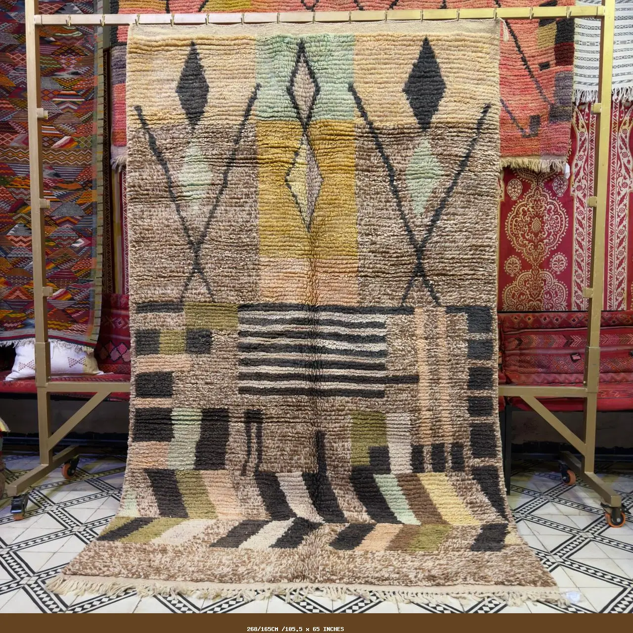 Authentic Beni Ourain Rug – Unique, Exclusive Plush Shag Area Carpet - 268/165CM /105.5 x 65 INCHES