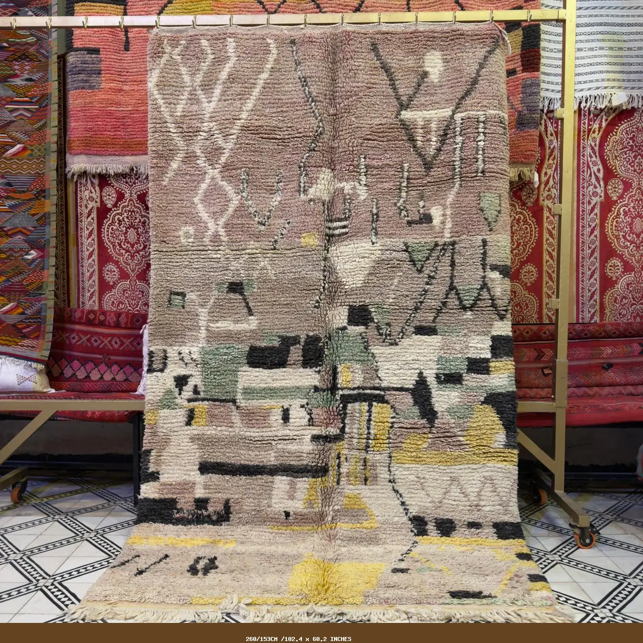 Handmade Berber Rug | Custom Moroccan Beni Ourain Carpet - 260/153CM /102.4 x 60.2 INCHES