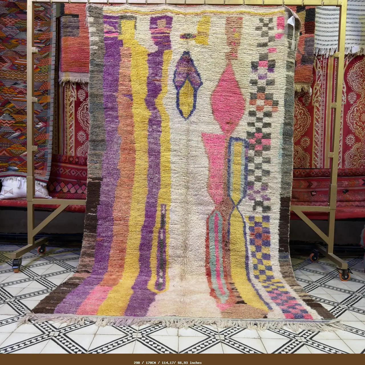 Handwoven Beni Ourain Moroccan Rug – Abstract Wool Berber Carpet - 290 / 170CM / 114.17/ 66.93 inches