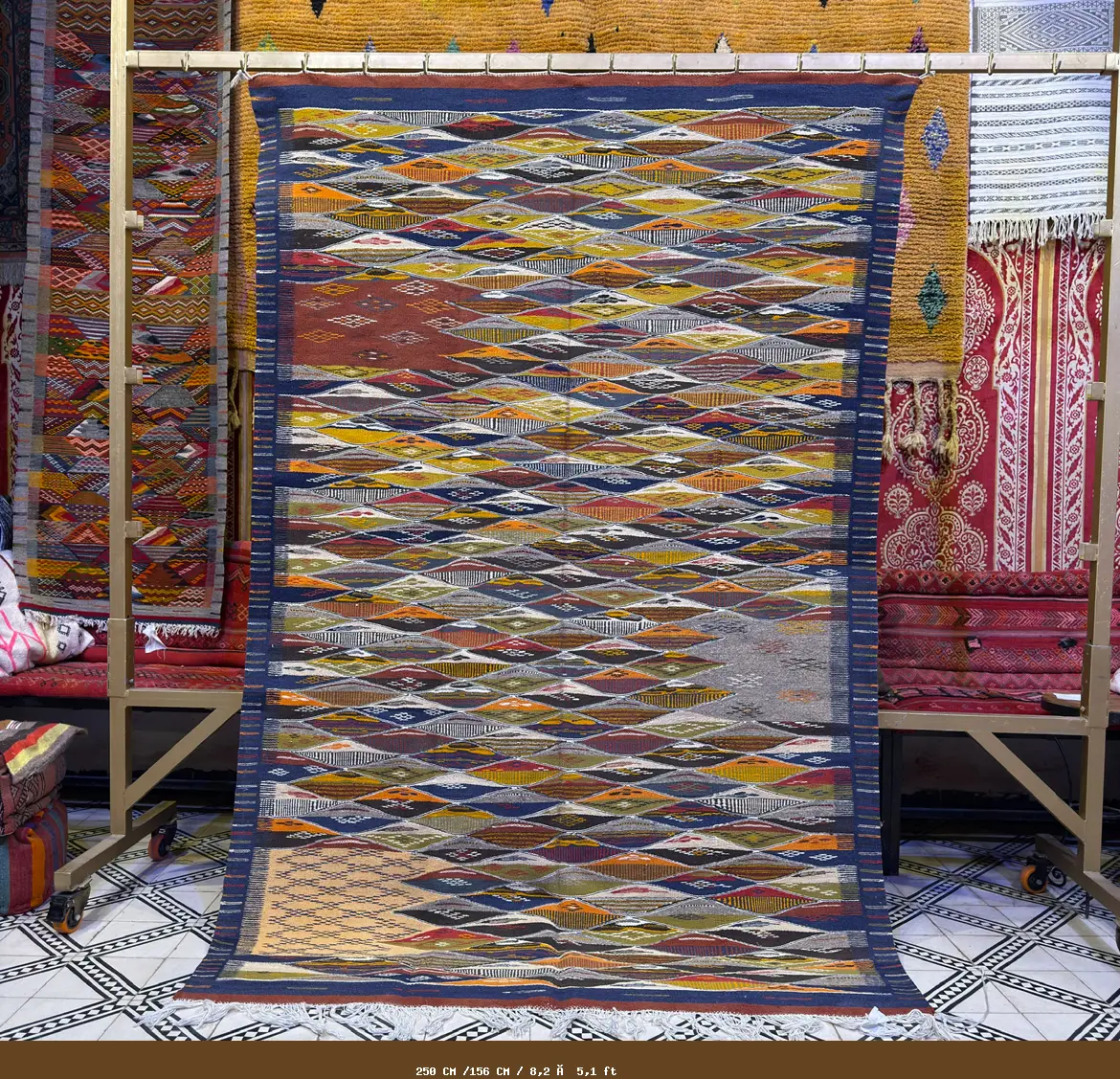 Colorful Picasso Rug | Authentic Berber Moroccan Kilim Handmade - 250 CM /156 CM / 8,2 × 5,1 ft