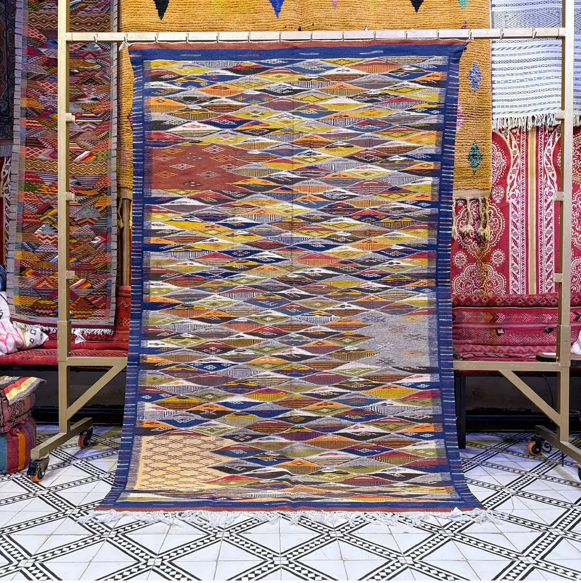 Colorful Picasso Rug | Authentic Berber Moroccan Kilim Handmade - 250 CM /156 CM / 8,2 × 5,1 ft