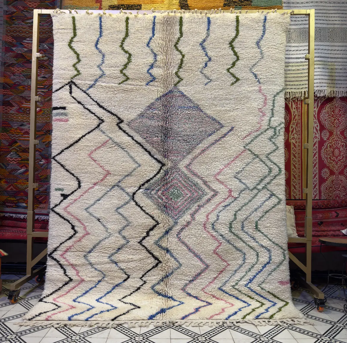 Luxury Beni Ourain Rug – Handmade Moroccan Rug, Custom Hand-Knotted Design - 220×140 cm/ 7,3 × 4,7 feet