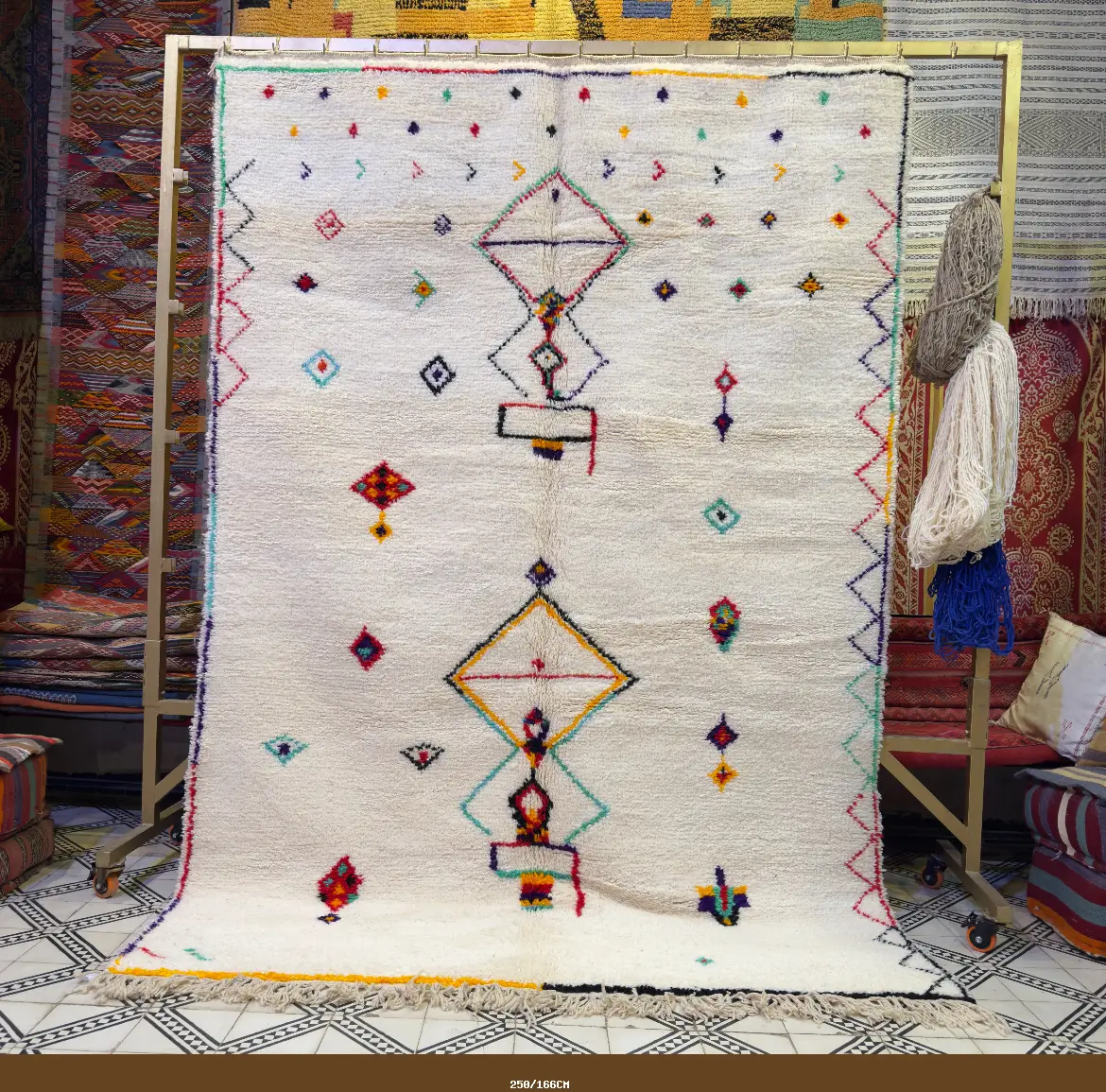 Handmade Azilal Wool Rug – Moroccan Minimalist Style with Colorful Beni Ourain Touch - 250/166CM