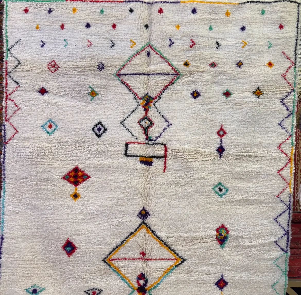 Handmade Azilal Wool Rug – Moroccan Minimalist Style with Colorful Beni Ourain Touch - 250/166CM