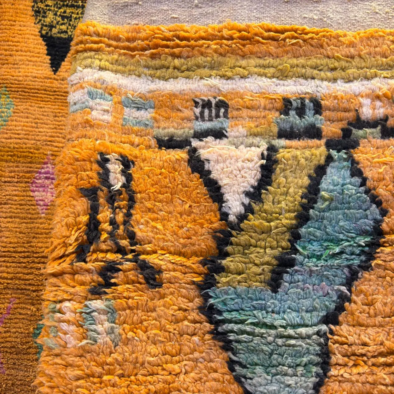 Colorful Moroccan Beni Ourain Rug – Authentic Handmade Wool Berber Carpet - 220×140 cm/ 7,3 × 4,7 feet