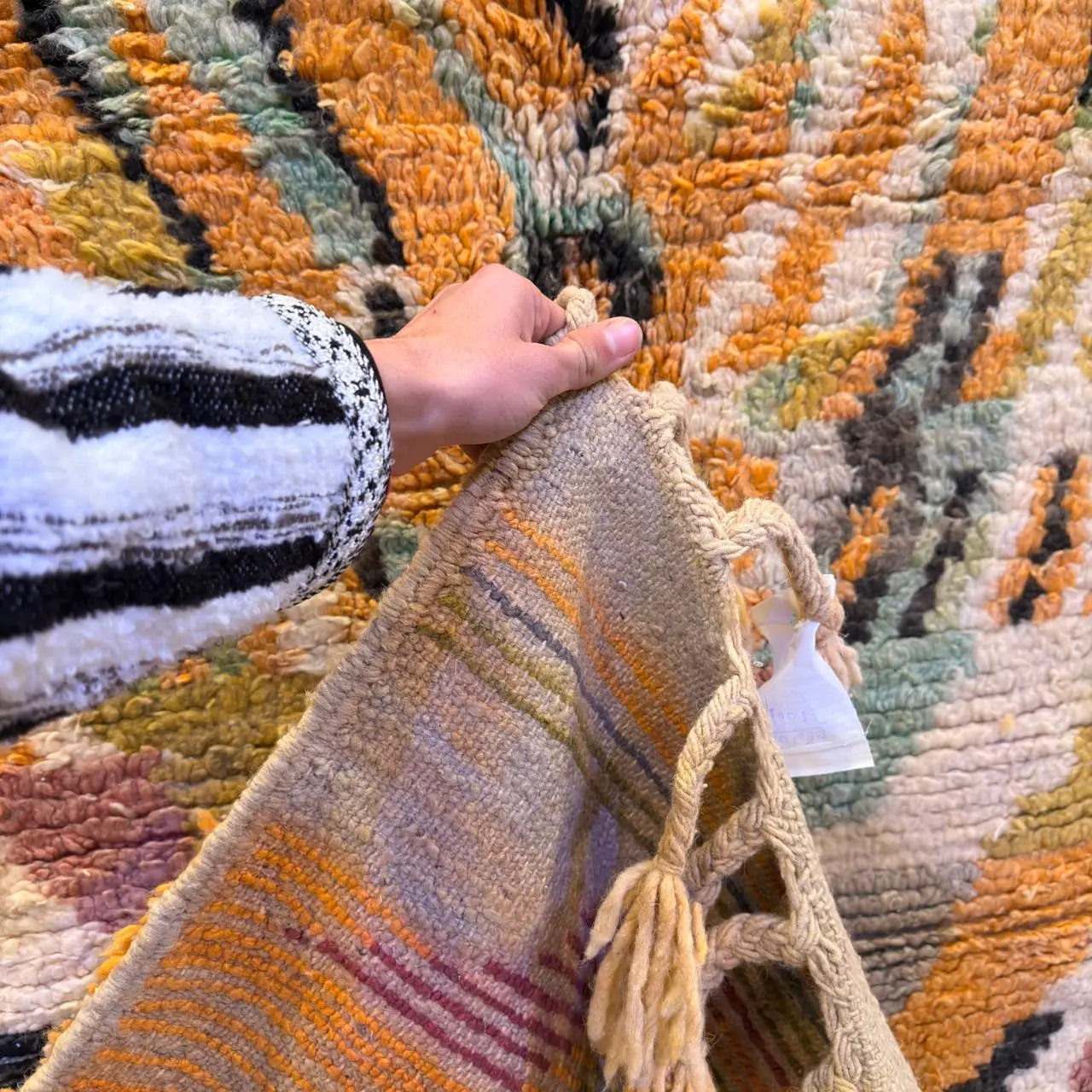 Colorful Moroccan Beni Ourain Rug – Authentic Handmade Wool Berber Carpet - 220×140 cm/ 7,3 × 4,7 feet