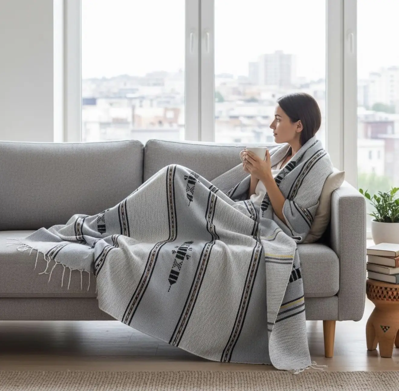 Eco-Friendly Berber Blanket – Handmade Moroccan Wool Throw | Authentic Natural Dye Bedding - Artisanal Pillows & Handwoven Wool Blankets