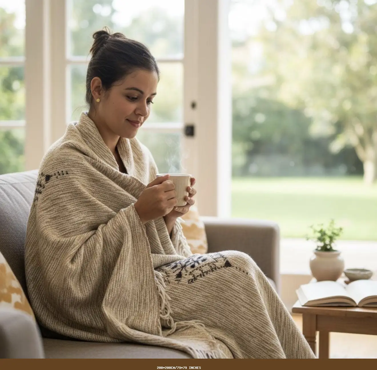 Handwoven Moroccan Berber Blanket – Eco-Friendly Baby Sheep Wool Throw with Natural Dyes - 200*200CM/79*79 INCHES