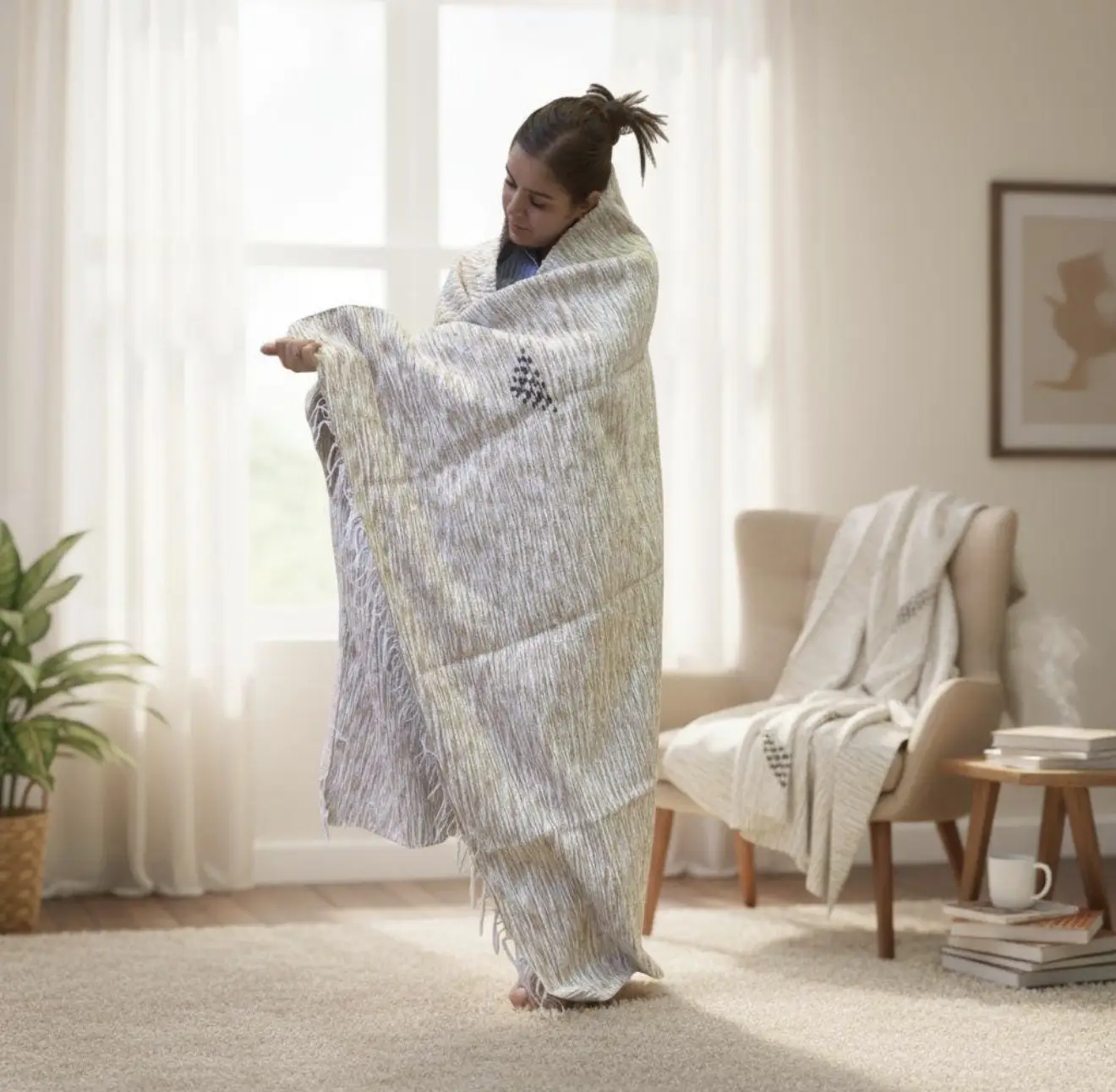 Handmade Eco-Friendly Berber Blanket – Moroccan Wool Throw with Natural Dyes | Authentic Artisan Craft - Artisanal Pillows & Handwoven Wool Blankets