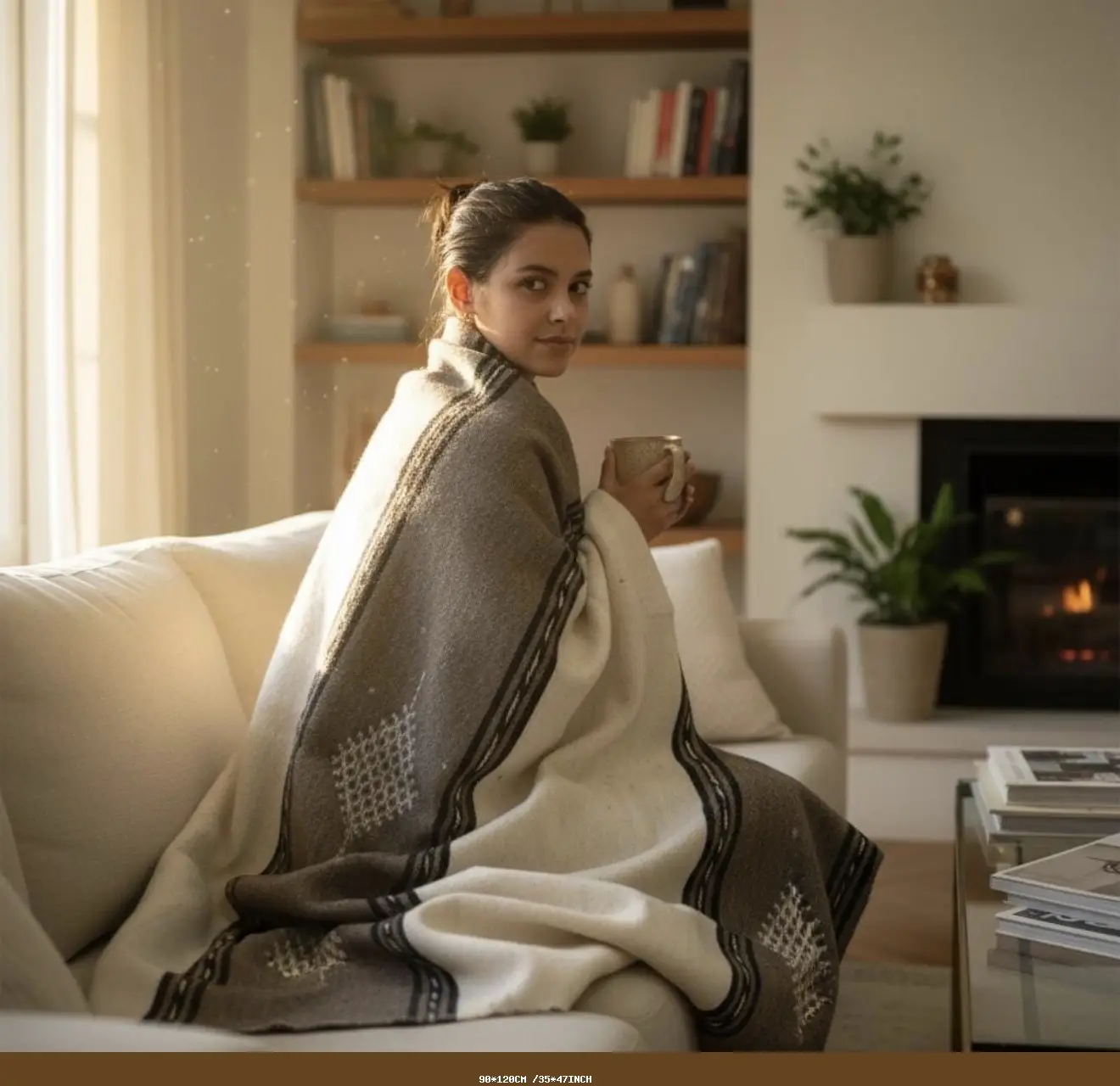 Handmade Moroccan Berber Blanket – Undyed Sheep & Camel Wool Throw - 90*120CM /35*47INCH