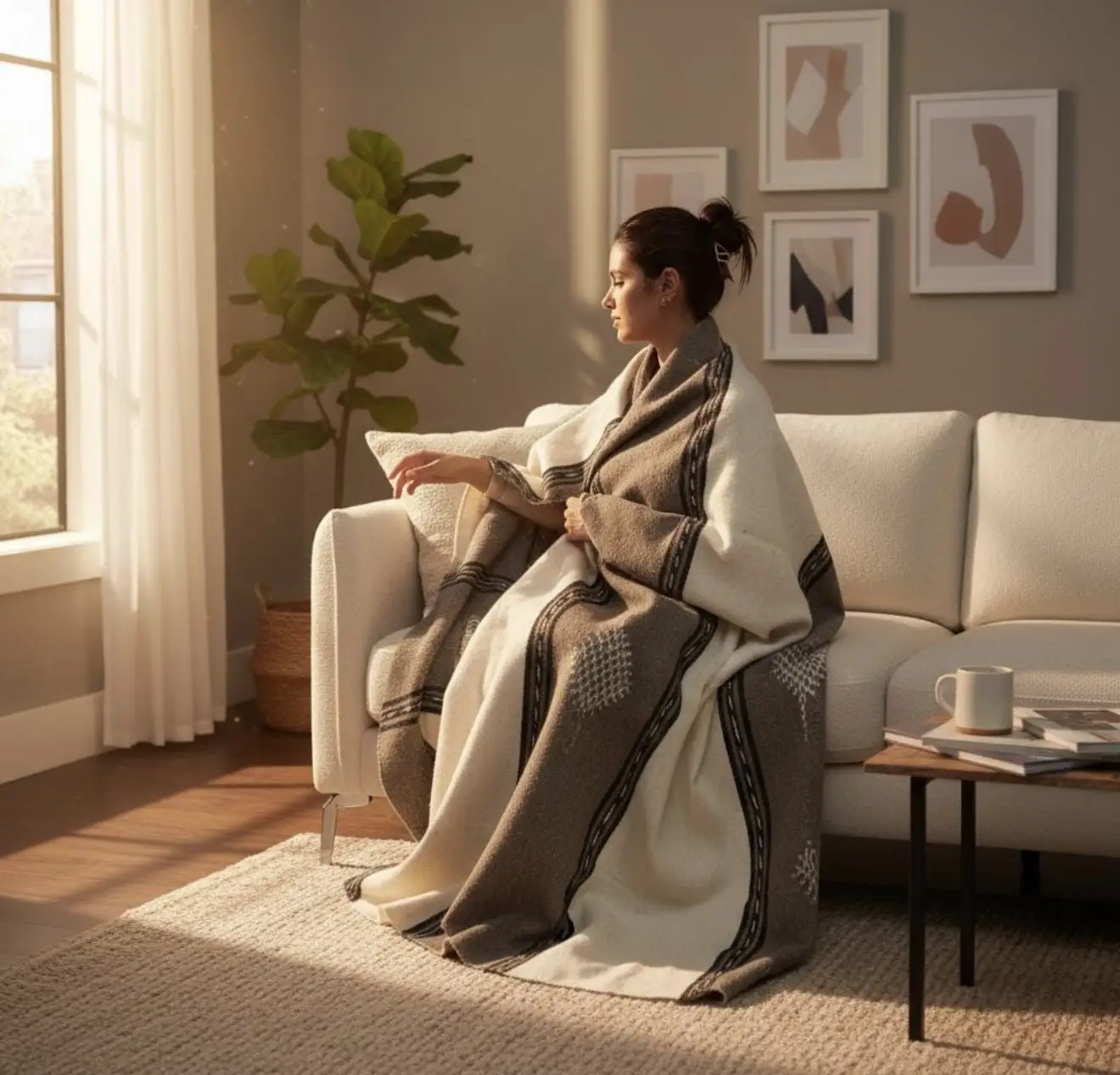 Handmade Berber Wool Blanket – Moroccan Throw in Undyed Sheep & Camel Hair | Authentic Craft - Artisanal Pillows & Handwoven Wool Blankets