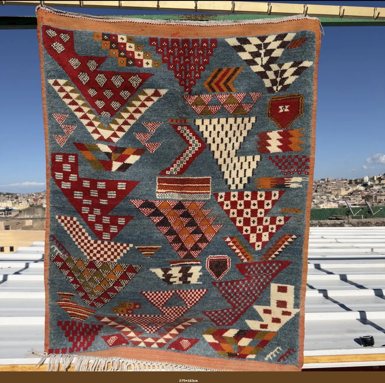 Handmade Moroccan Area Rug - Indigo Blue & Terracotta Wool Tribal Carpet - Custom-Made Rug