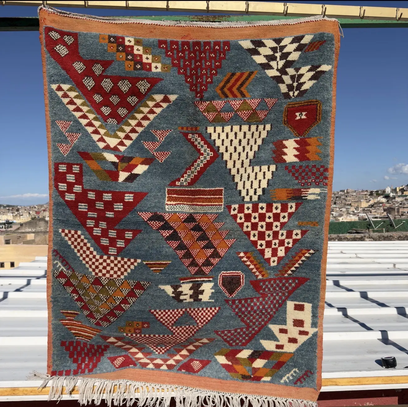 Handmade Moroccan Area Rug - Indigo Blue & Terracotta Wool Tribal Carpet - Custom-Made Rug