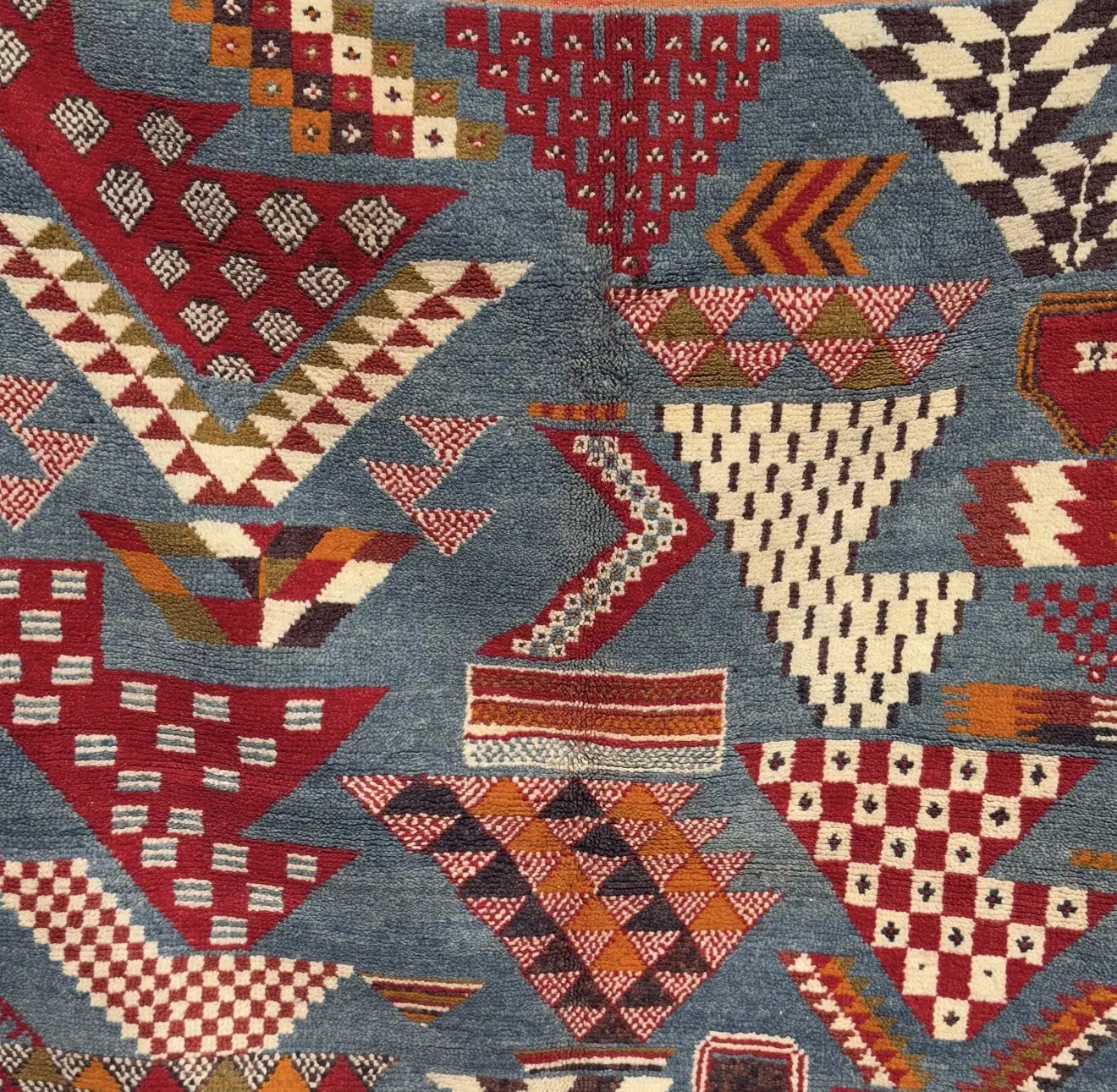 Handmade Moroccan Area Rug - Indigo Blue & Terracotta Wool Tribal Carpet - Custom-Made Rug