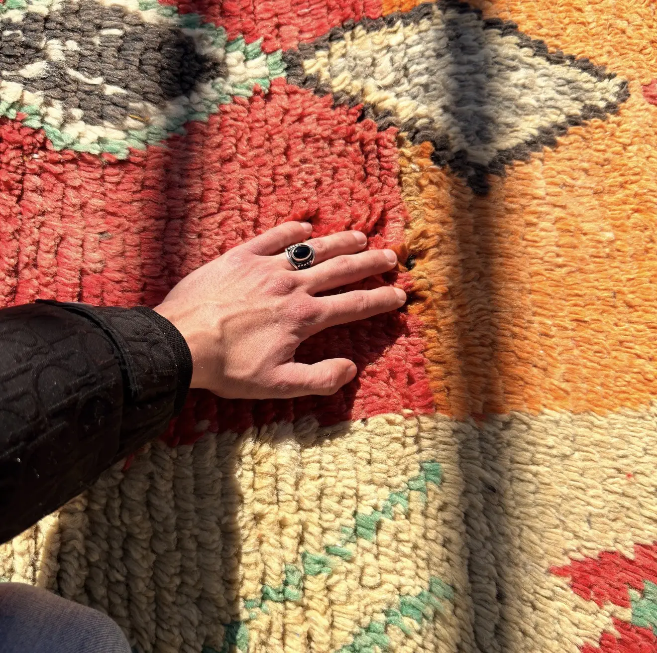 Handwoven Moroccan Wool Rug – Tribal Geometric Design in Orange, Red & Cream - Custom-Made Rug